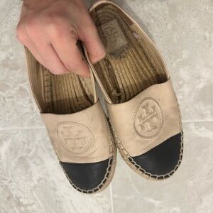 Tory Burch Tan and Black Espadrilles
